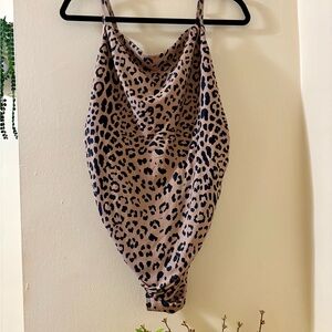 Leopard Print One piece Swimsuit - Tan & Black